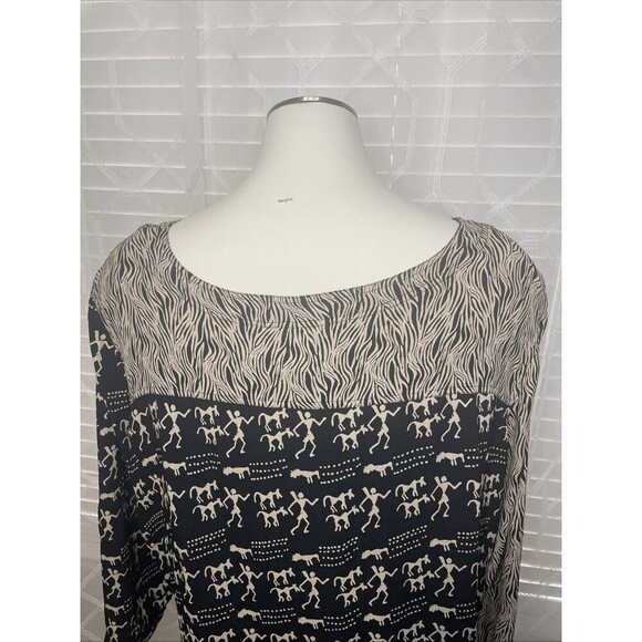 Avenue Top Womens Size 30 Black Button Up Long Sleeve Oversized Flowy Patterned - Picture 7 of 10